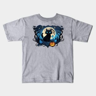 cute black cat sticker blue eyes a cute witch a full Kids T-Shirt